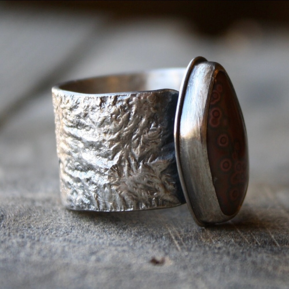 Sterling silver and red ocean jasper moonranger ring size 9.25 - Picture 3 of 4